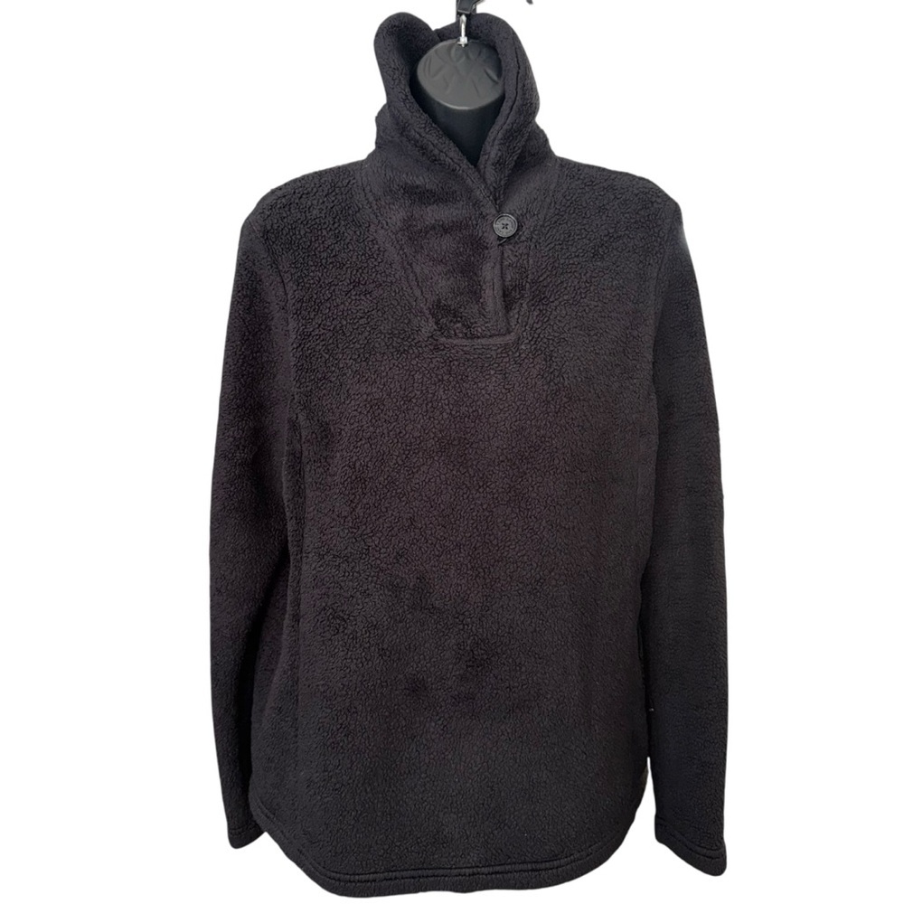 Lands’ End Girls Sherpa Fleece Pullover Black Cozy Youth M 10-12 Warm Soft